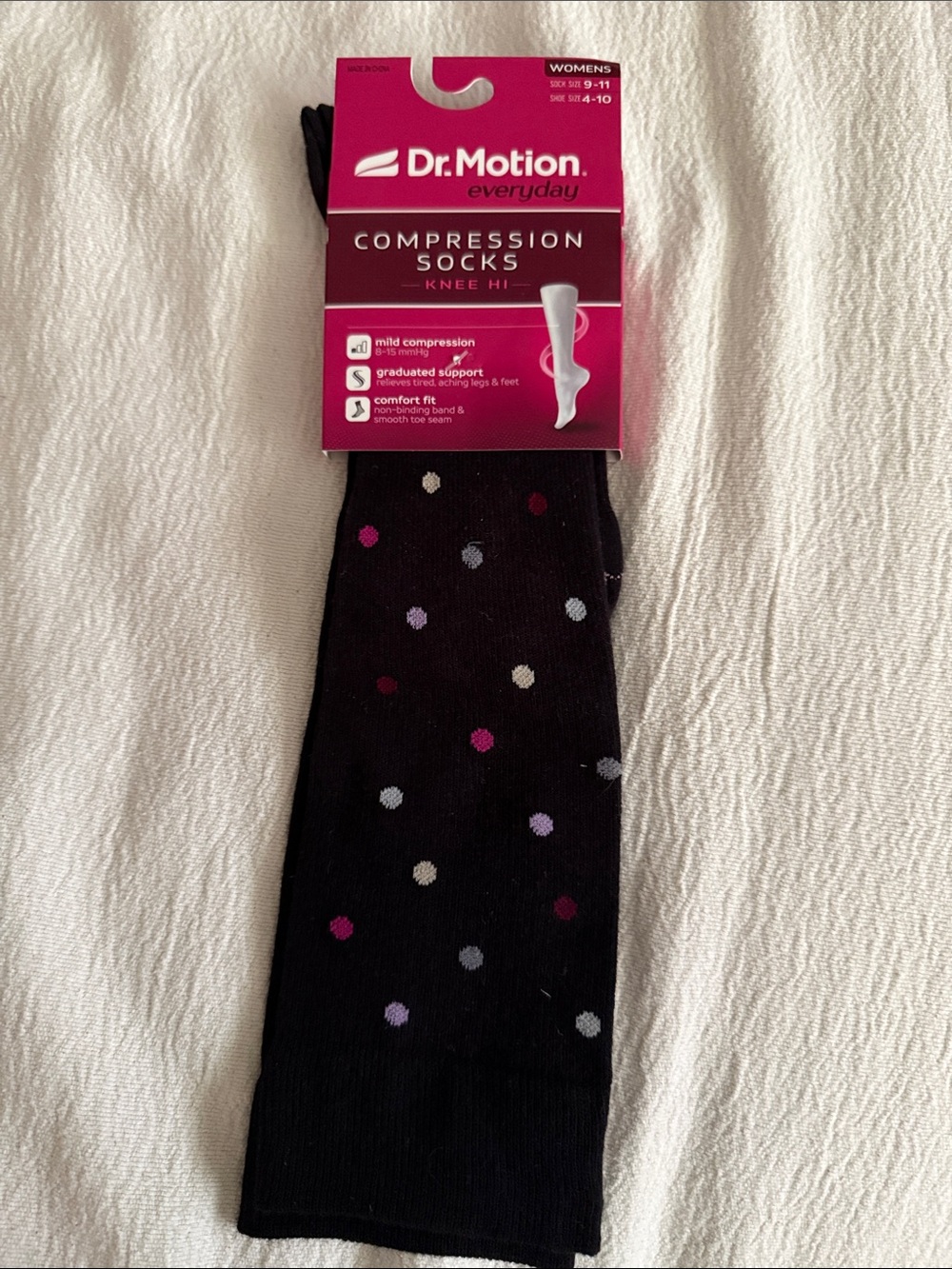 Dr. Motion Everyday Black Polka Dot Knee-High Compression Socks